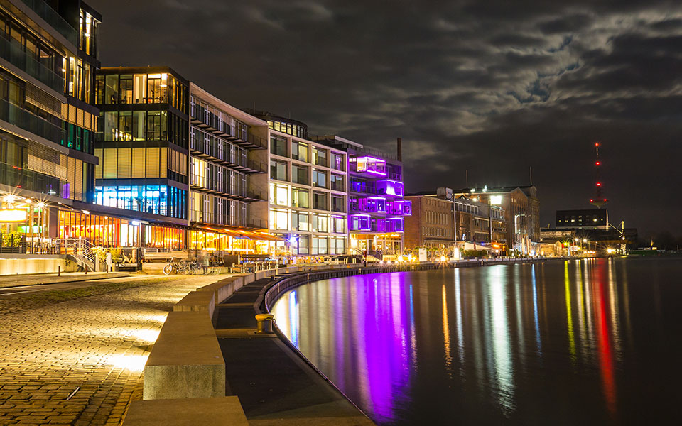 Münsters Hafen bei Nacht